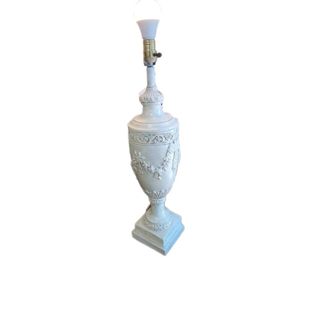 Large Carved Decorative Cream Colored Neoclassical Style Table Lamp